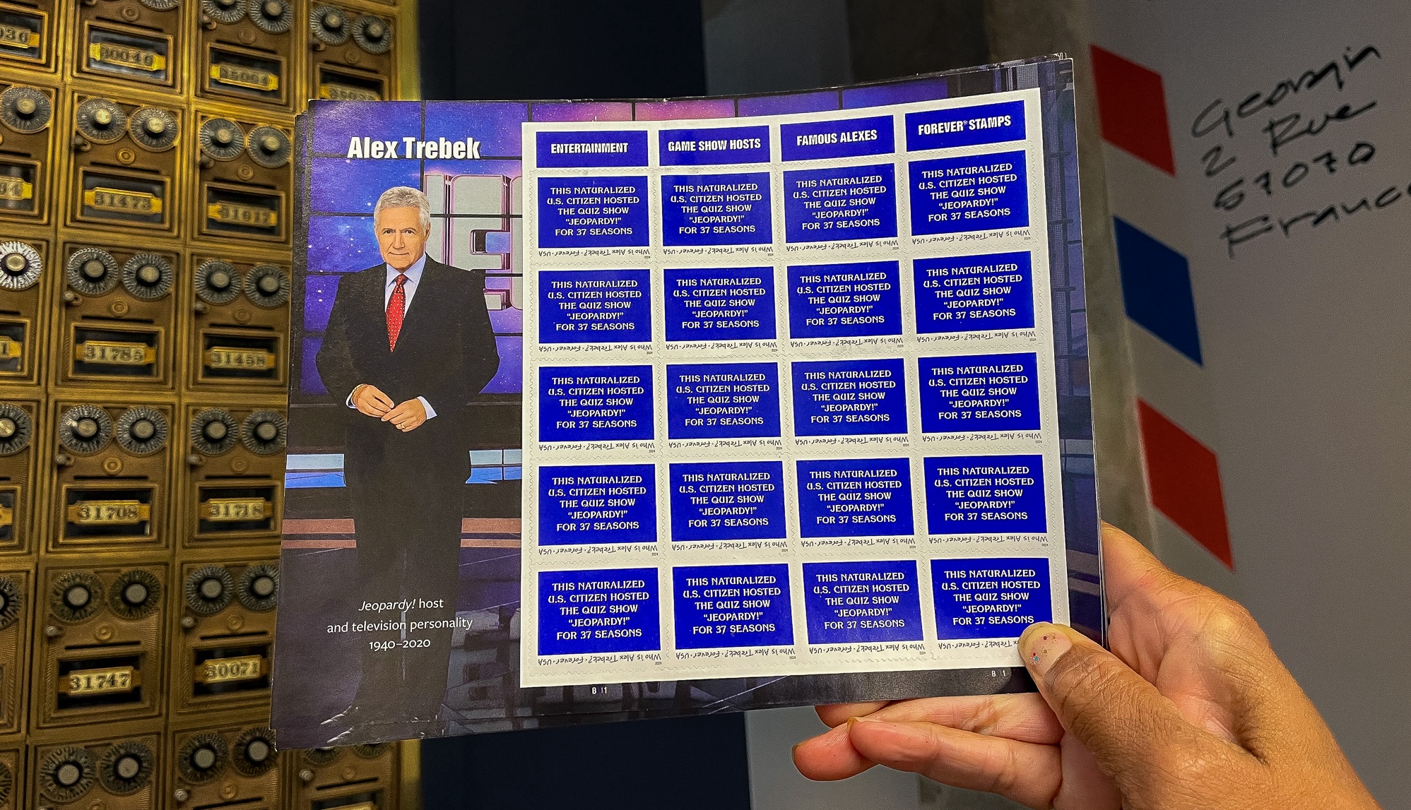 Jeopardy-themed book of stamps